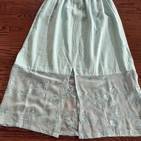 Country Wear casual VINTAGE 2 piece skirt set linen silk aqua blue Large - Picture 7 of 15